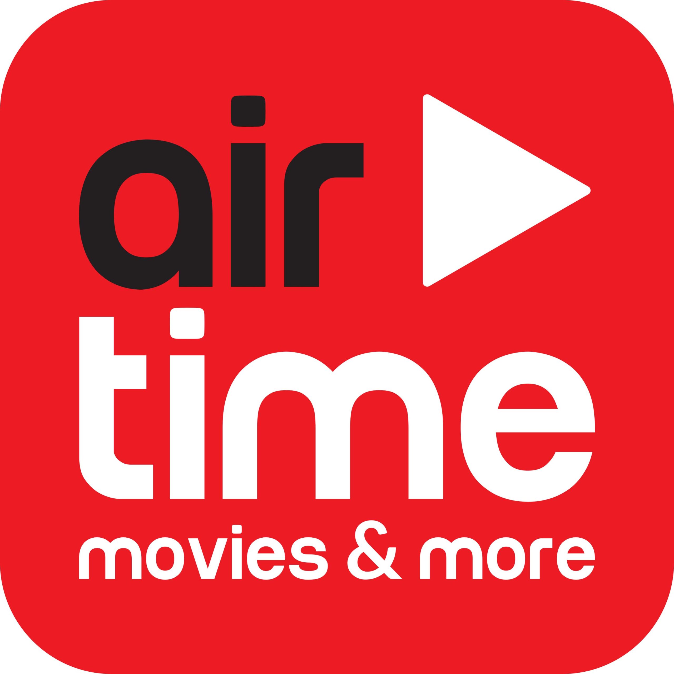Image of the red airtime app logo - with the movies and more saying
